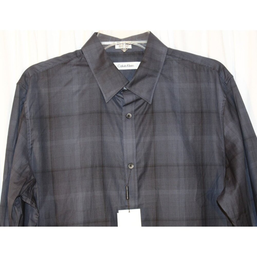 New Calvin Klein Men's Medium Indigo Button Front Shirt Long Sleeve 100% Cotton